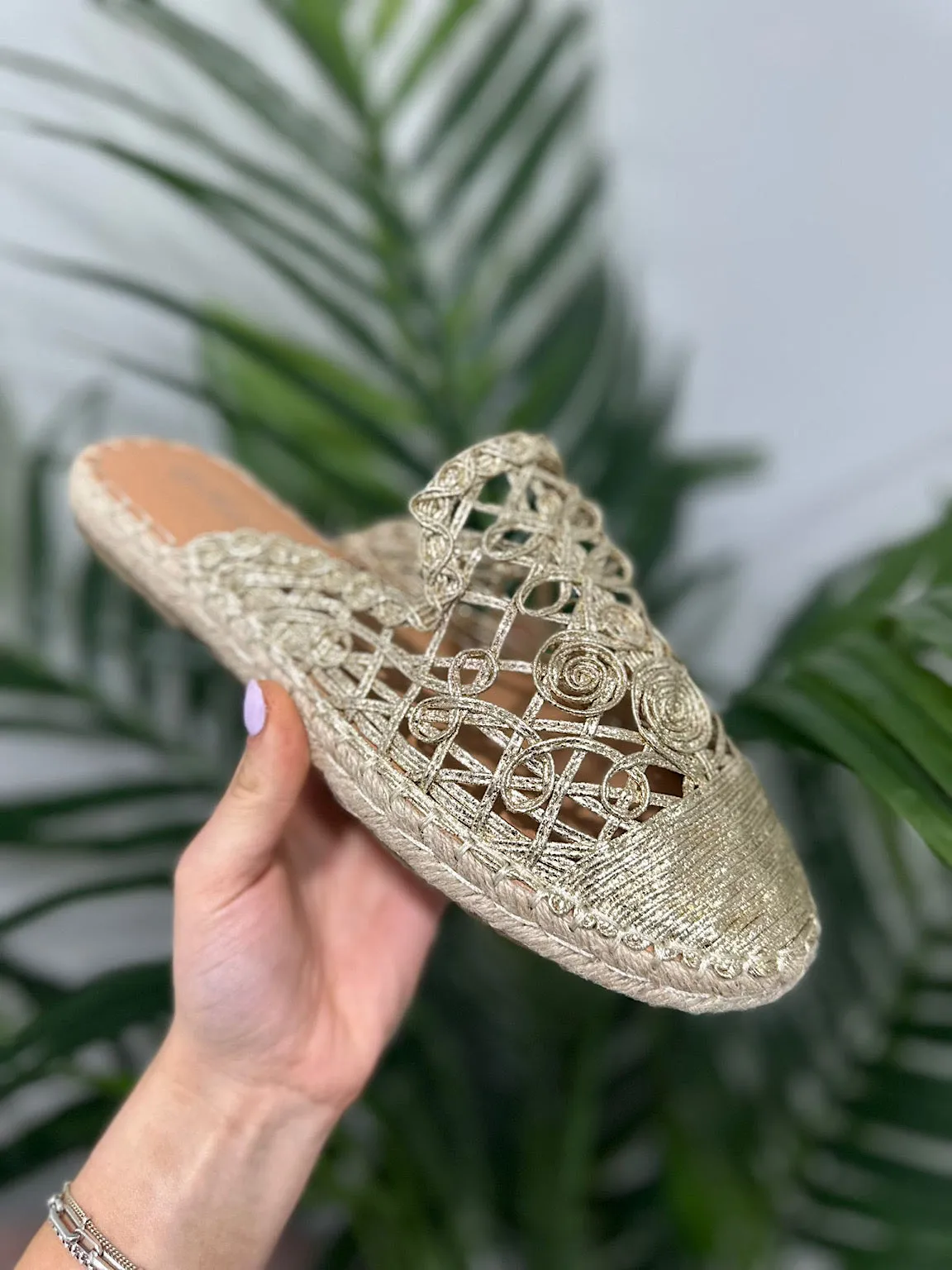 Gold Weave Slip On Espadrilles