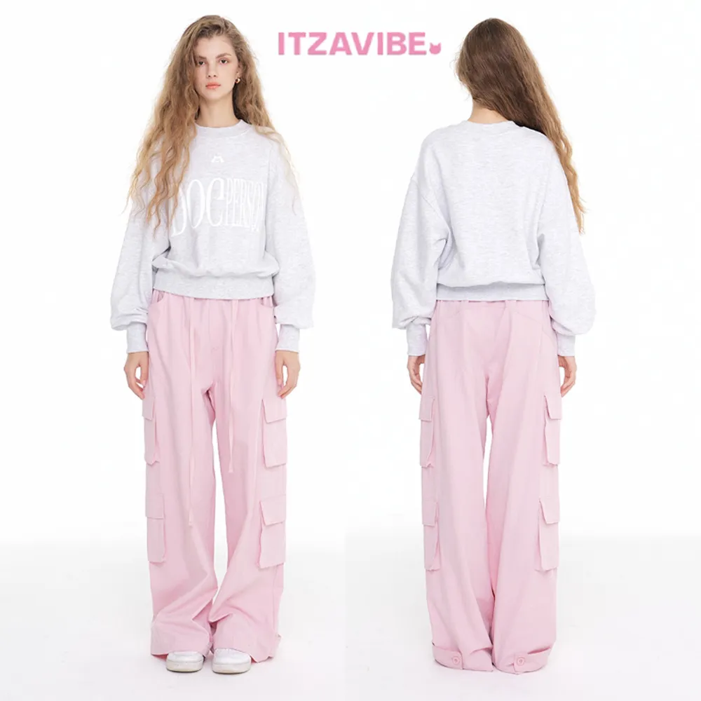 ITZAVIBE  |Street Style Long Sleeves Plain Cotton Logo Cropped Tops