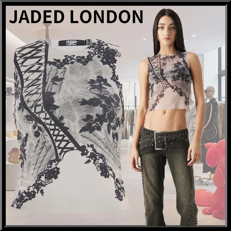 JADED LONDON  |Street Style U-Neck Sheer Cropped Tops Tanks & Camisoles