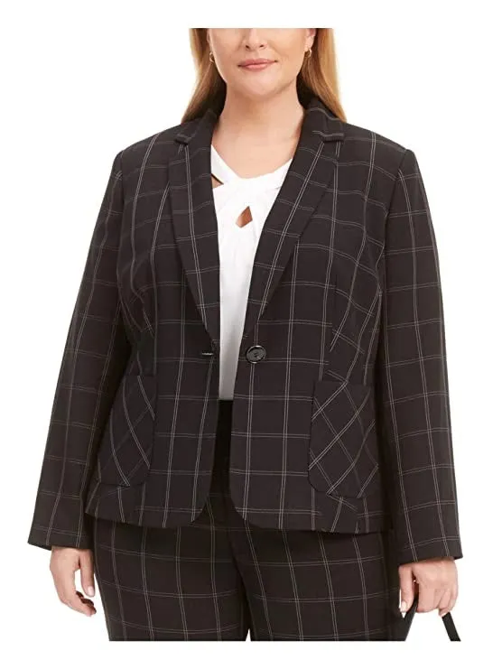 Kasper Women's Open Front Plaid Wear to Work Jacket Black Size 12