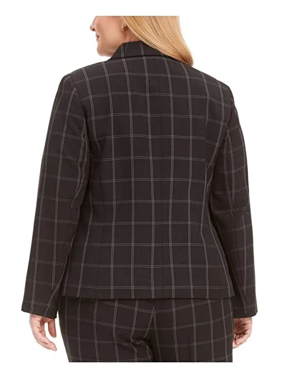 Kasper Women's Open Front Plaid Wear to Work Jacket Black Size 12