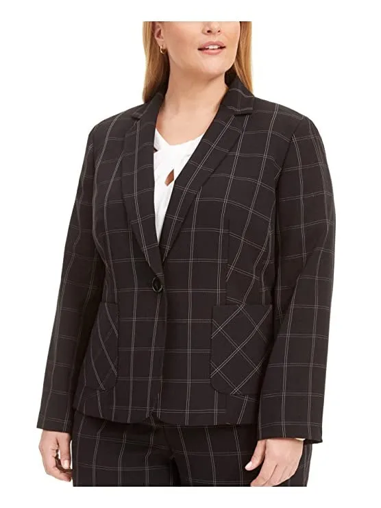 Kasper Women's Open Front Plaid Wear to Work Jacket Black Size 12