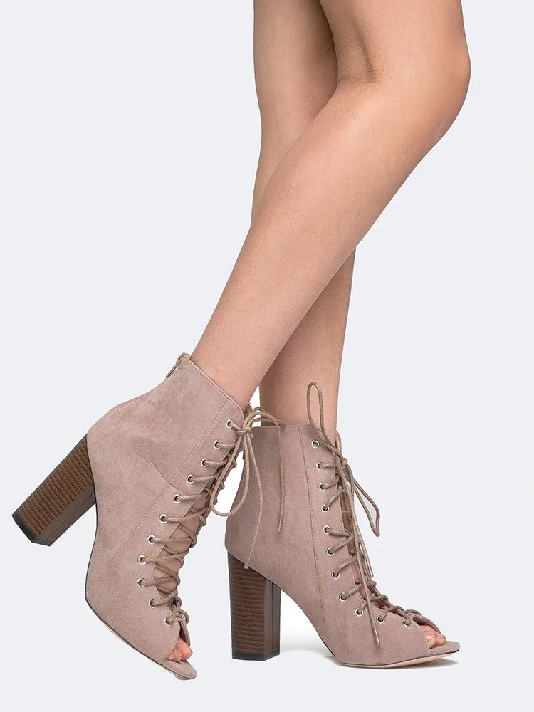 Lace Up Peep Toe Bootie