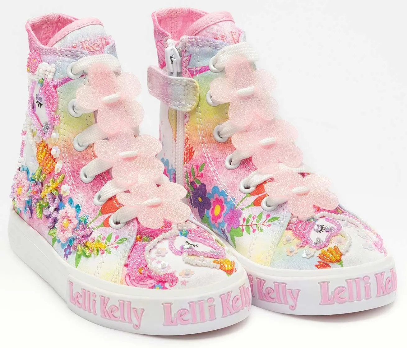 LELLI KELLY LK 1002 UNICORN CANVAS BOOTS HI-TOPS WHITE MULTICOLOURED