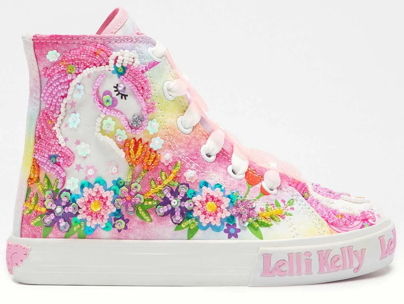 LELLI KELLY LK 1002 UNICORN CANVAS BOOTS HI-TOPS WHITE MULTICOLOURED