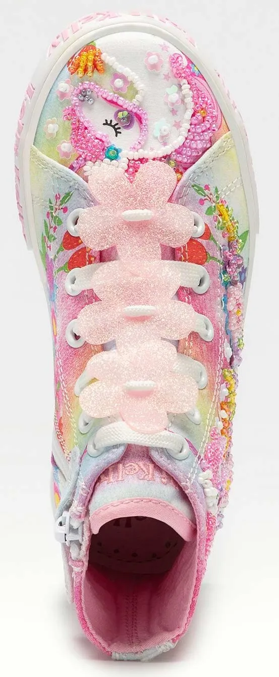 LELLI KELLY LK 1002 UNICORN CANVAS BOOTS HI-TOPS WHITE MULTICOLOURED