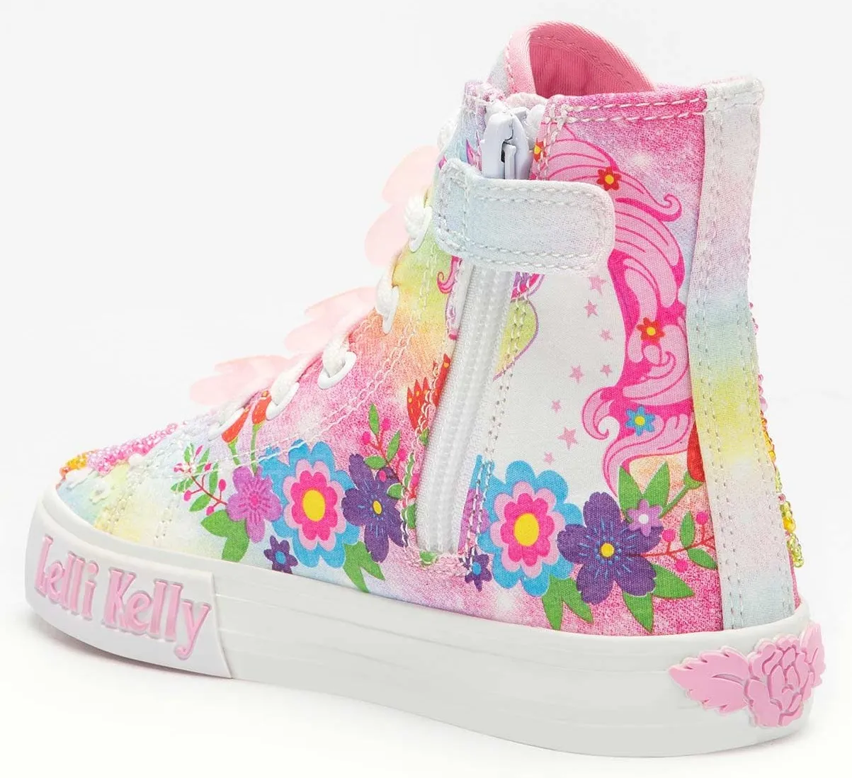 LELLI KELLY LK 1002 UNICORN CANVAS BOOTS HI-TOPS WHITE MULTICOLOURED