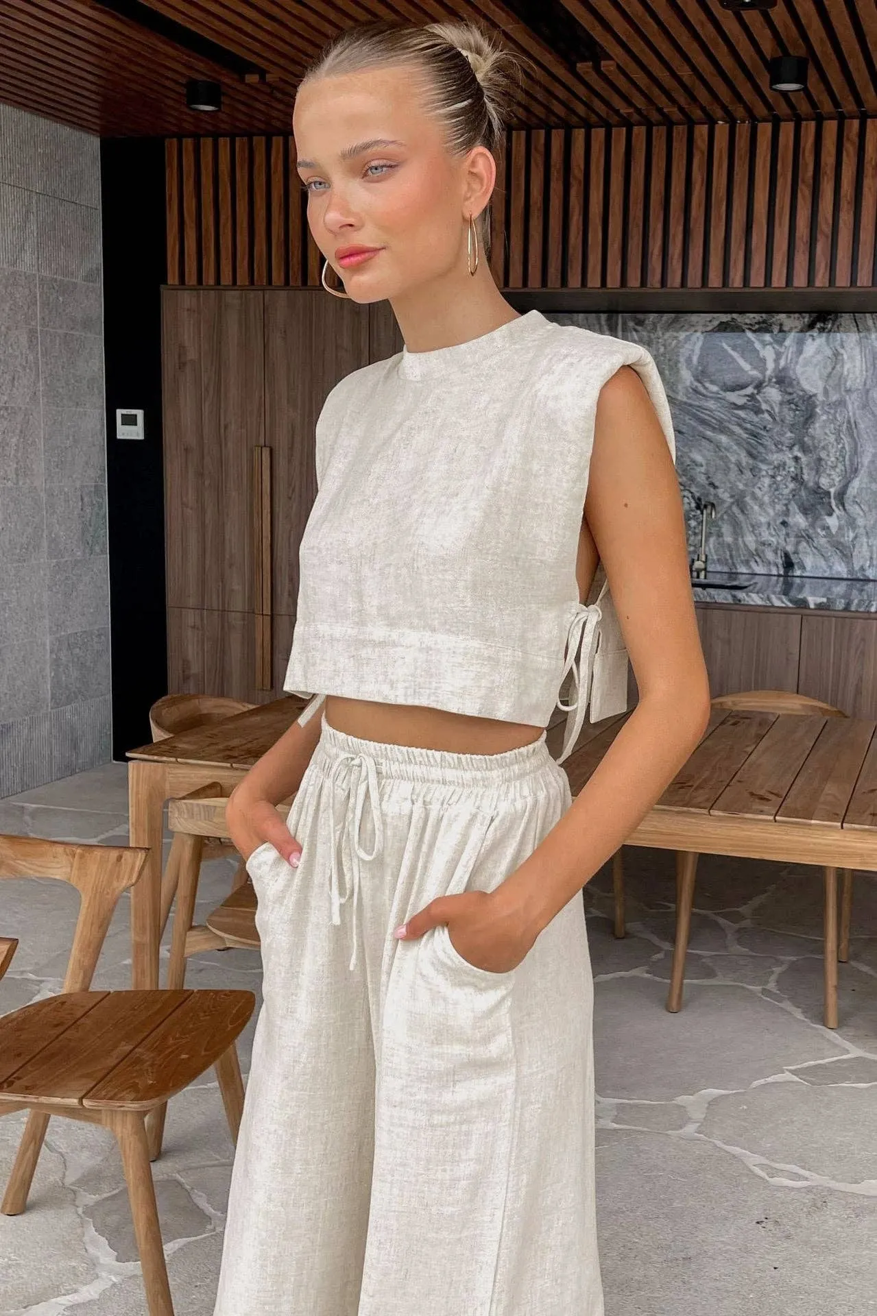 Linen Sleeveless Crop Top and Pants