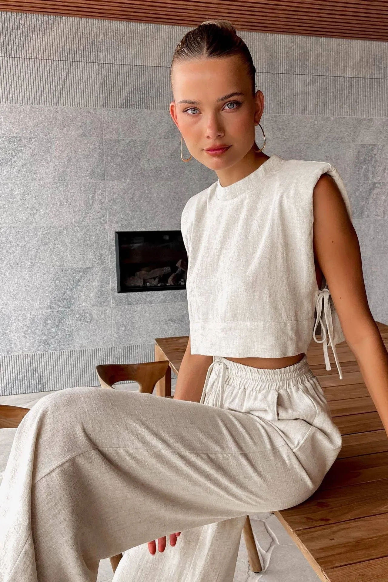 Linen Sleeveless Crop Top and Pants