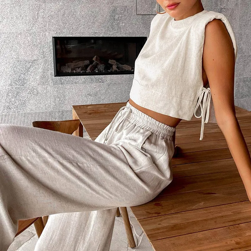 Linen Sleeveless Crop Top and Pants