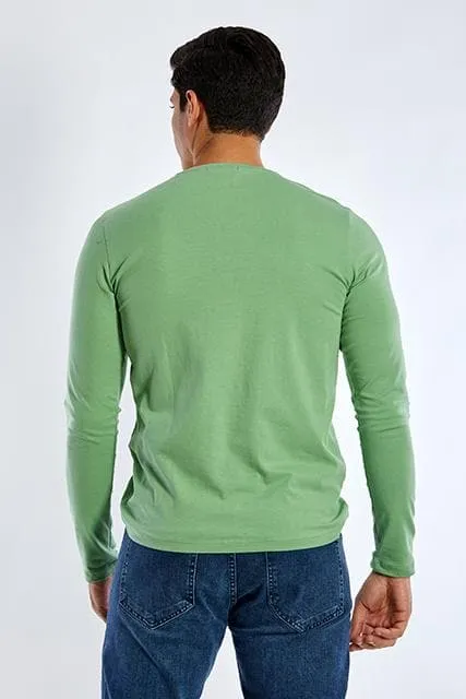 Long Sleeve Round Neck Graphic T-Shirt - GREEN