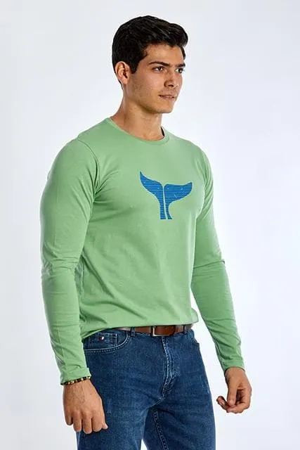 Long Sleeve Round Neck Graphic T-Shirt - GREEN