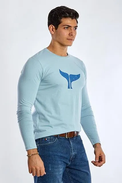 Long Sleeve Round Neck Graphic T-Shirt - SKY BLUE