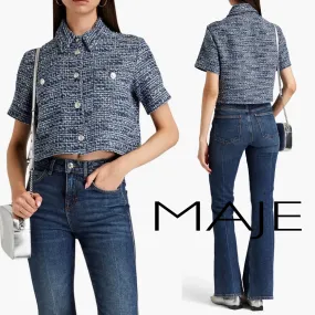 maje  |Casual Style Tweed Nylon Plain Cotton Short Sleeves