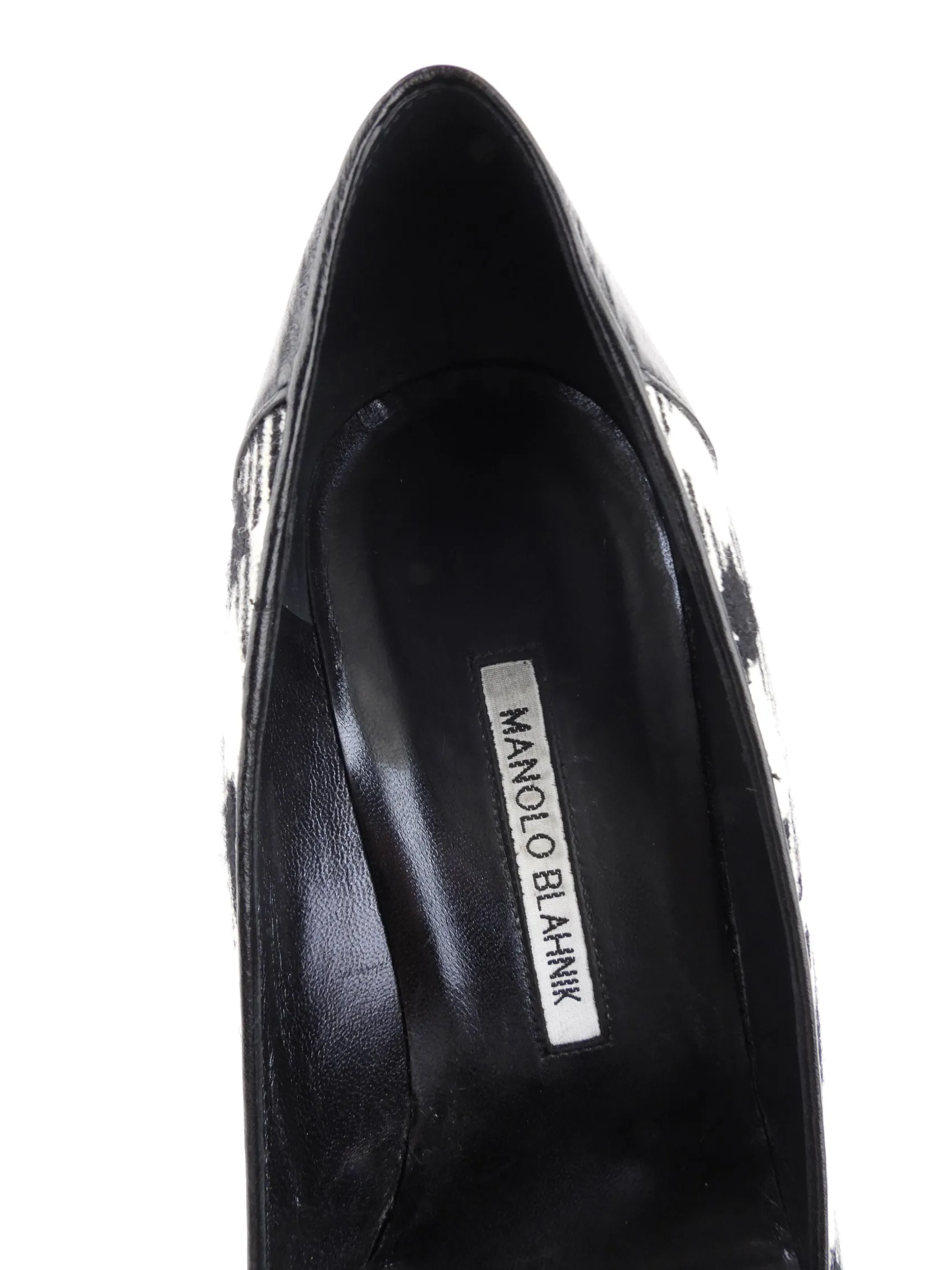 Manolo Blahnik Black and White Check and Leather Faggio Cap Toe Pumps - 40.5