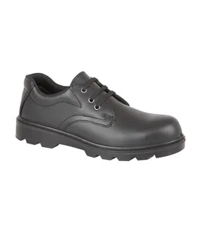 Mens plain 3 eye shine leather safety shoes black Grafters