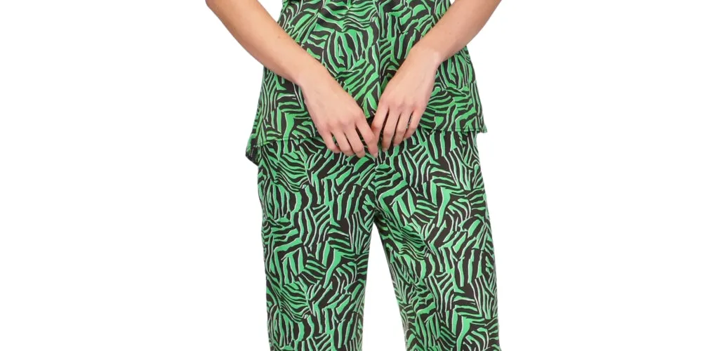 Michael Kors Women's Zebra Print High Slit Pants Green Size X-Large