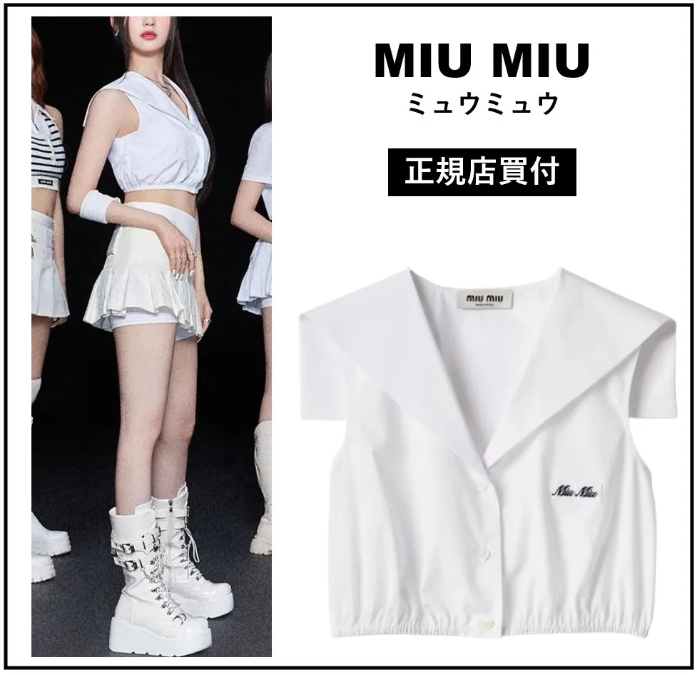 MiuMiu  |Sleeveless Street Style Boat Neck Plain Cotton Logo