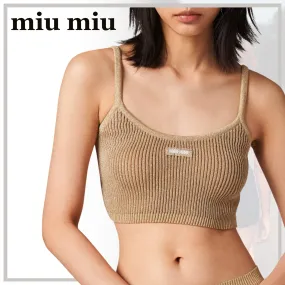 MiuMiu  |Street Style Plain Logo Cropped Tops Tanks & Camisoles