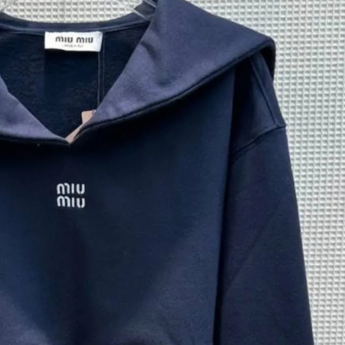 MiuMiu  |V-Neck Long Sleeves Plain Cotton Logo Cropped Tops