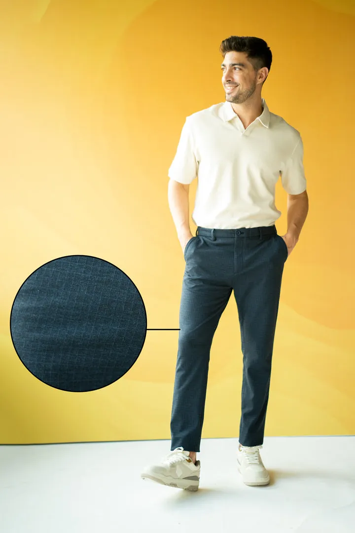 Navy Blue Checks Power-Stretch Pants