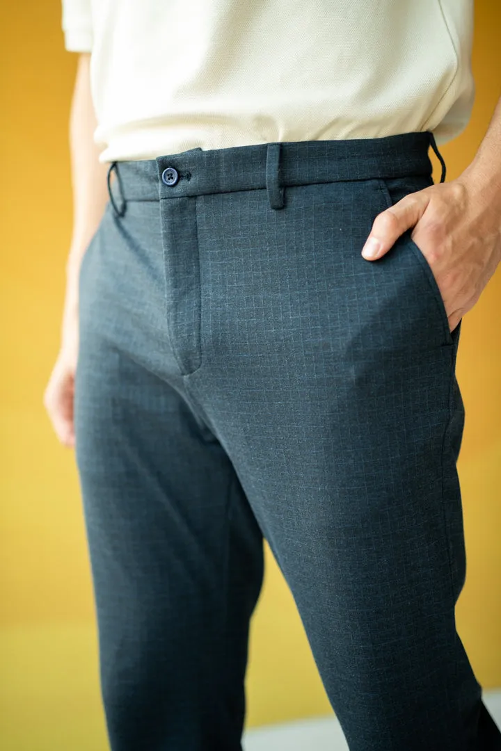 Navy Blue Checks Power-Stretch Pants