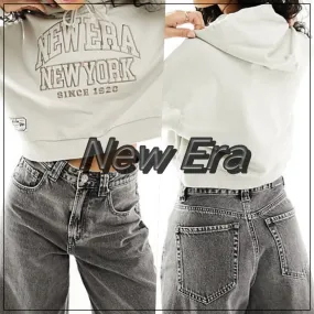 New Era  |Street Style Long Sleeves Plain Cotton Logo Cropped Tops