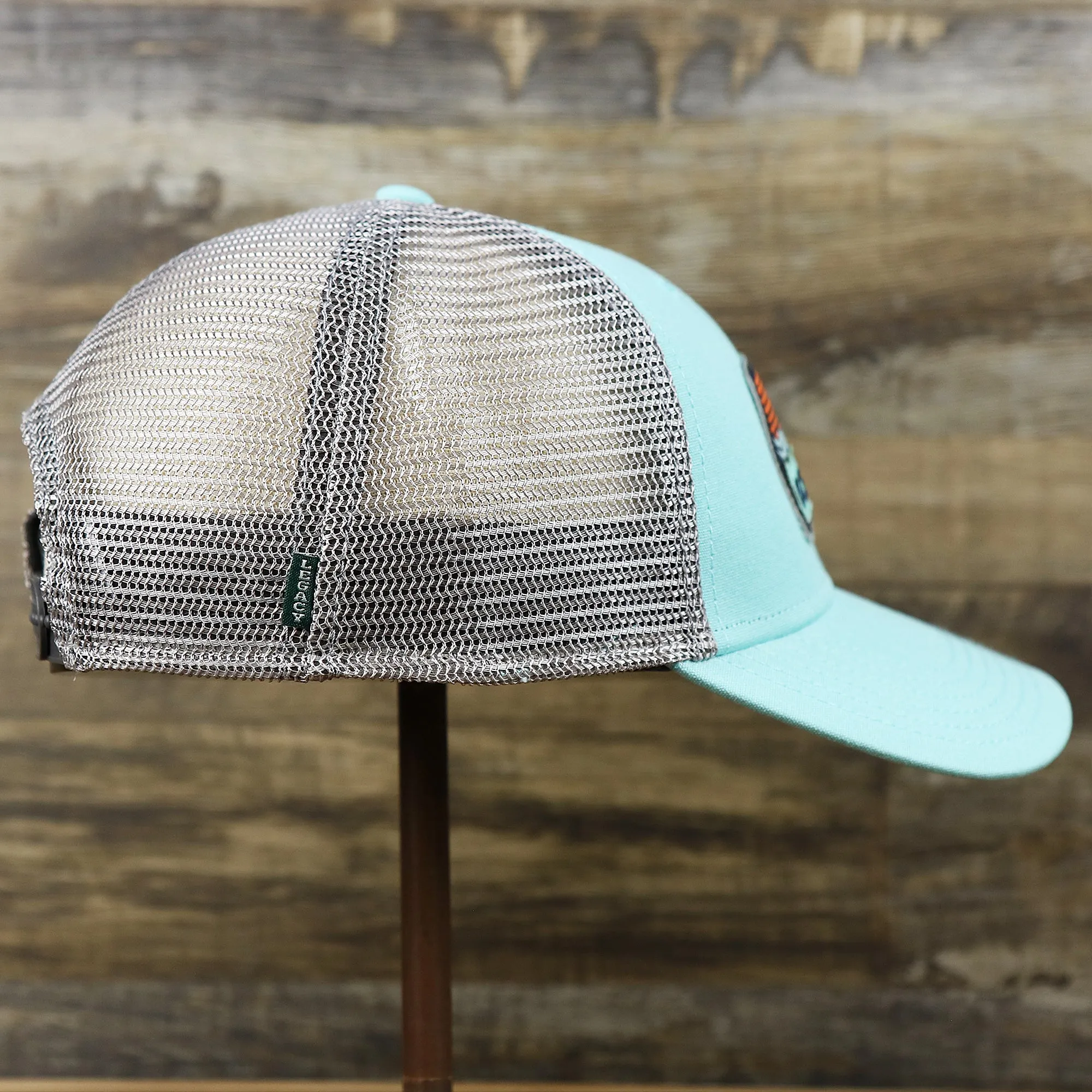 New Jersey Ocean City Sunset Mesh Back Trucker Hat | Tahiti Blue And Grey Mesh Trucker Hat