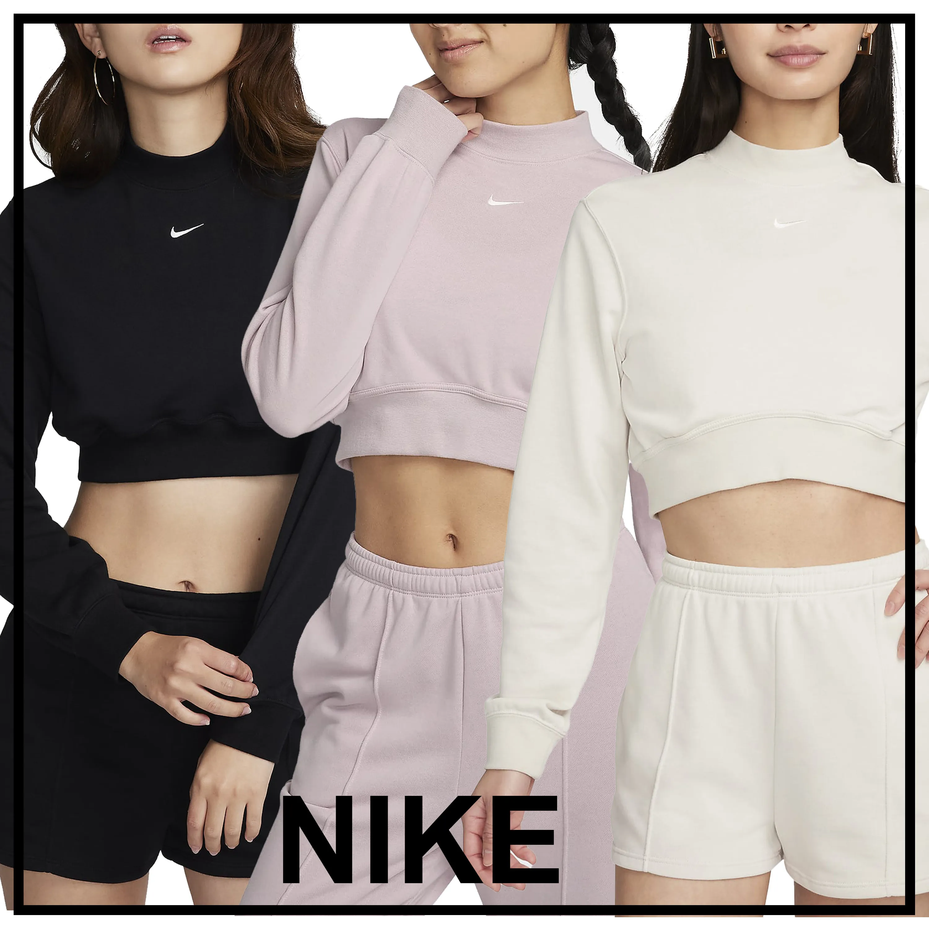 Nike  |Crew Neck Street Style Long Sleeves Cotton Cropped Tops