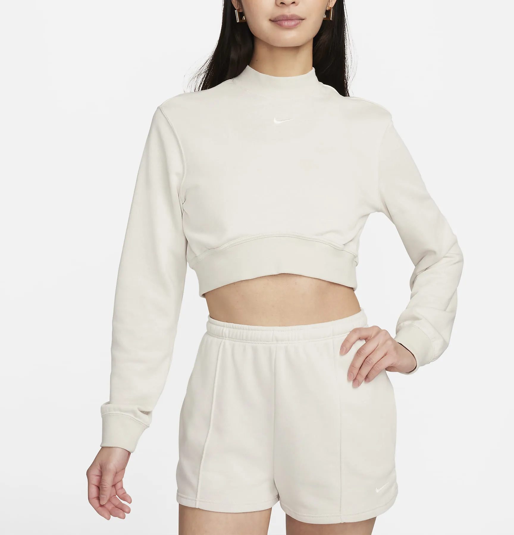 Nike  |Crew Neck Street Style Long Sleeves Cotton Cropped Tops