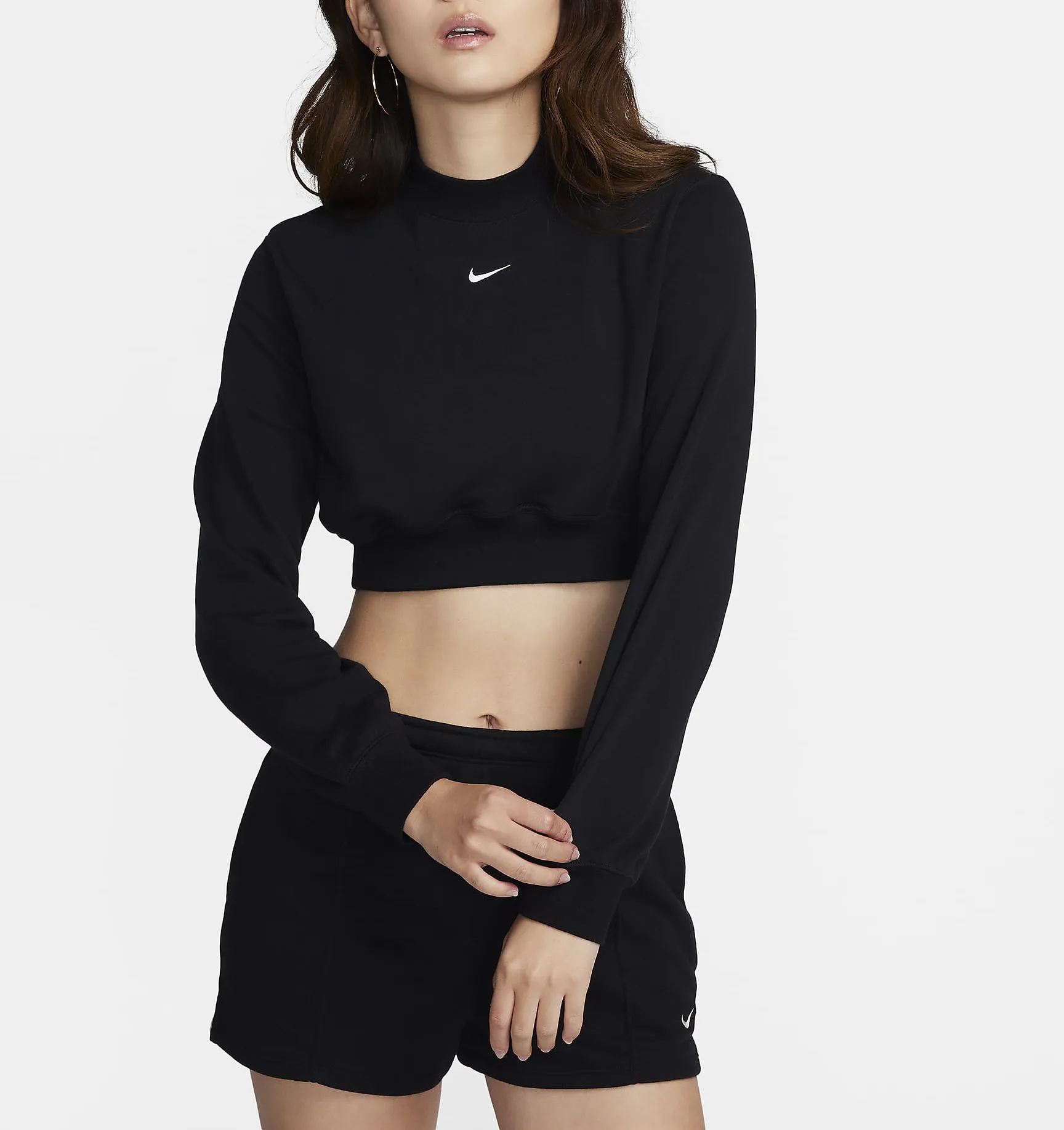 Nike  |Crew Neck Street Style Long Sleeves Cotton Cropped Tops