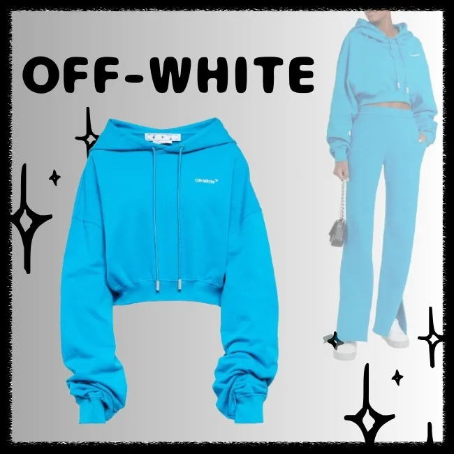 Off-White  |Street Style Long Sleeves Plain Cotton Logo Cropped Tops