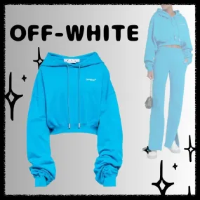 Off-White  |Street Style Long Sleeves Plain Cotton Logo Cropped Tops