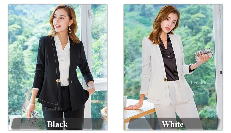 Office Lady's Formal V-Neck Jacket and Bell-bottom Trousers Pant Suit