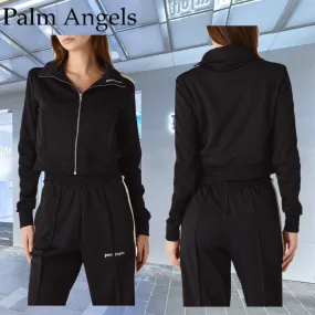 Palm Angels  |Street Style Long Sleeves Plain Cotton Logo Cropped Tops