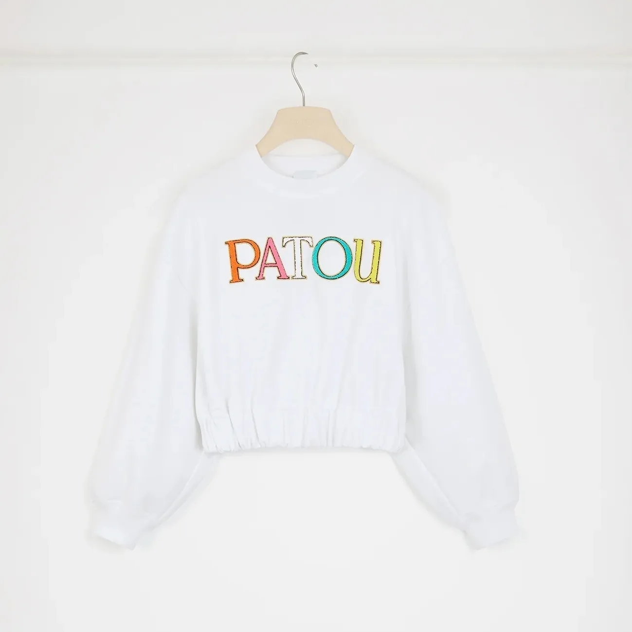 PATOU  |Crew Neck Long Sleeves Plain Cotton Logo Cropped Tops