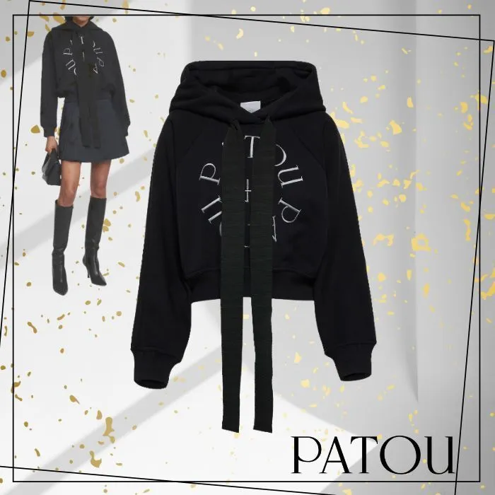 PATOU  |Street Style Long Sleeves Plain Cotton Logo Cropped Tops