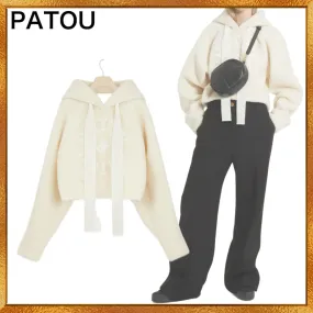 PATOU  |Street Style Long Sleeves Plain Logo Cropped Tops