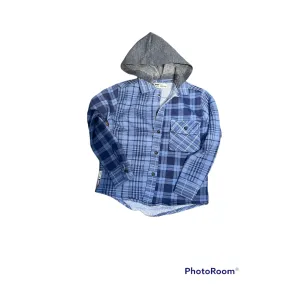 plaid button down w/hood