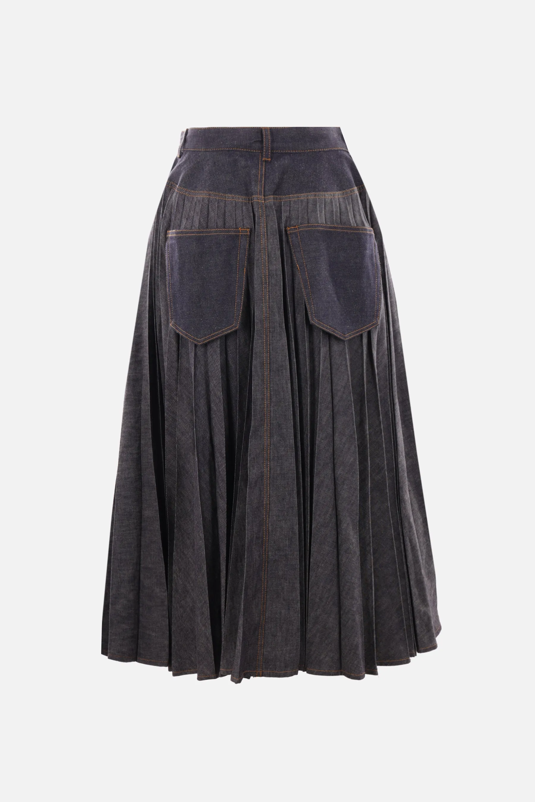 pleated denim wrap skirt