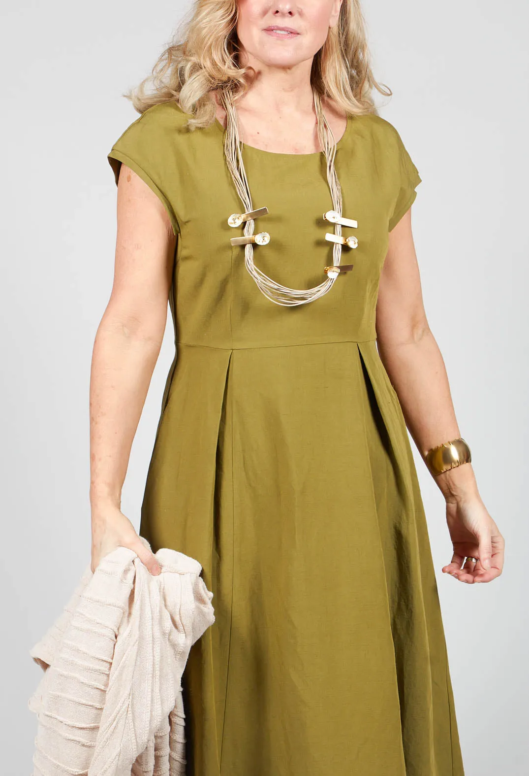 Pleated Dress in Avocado