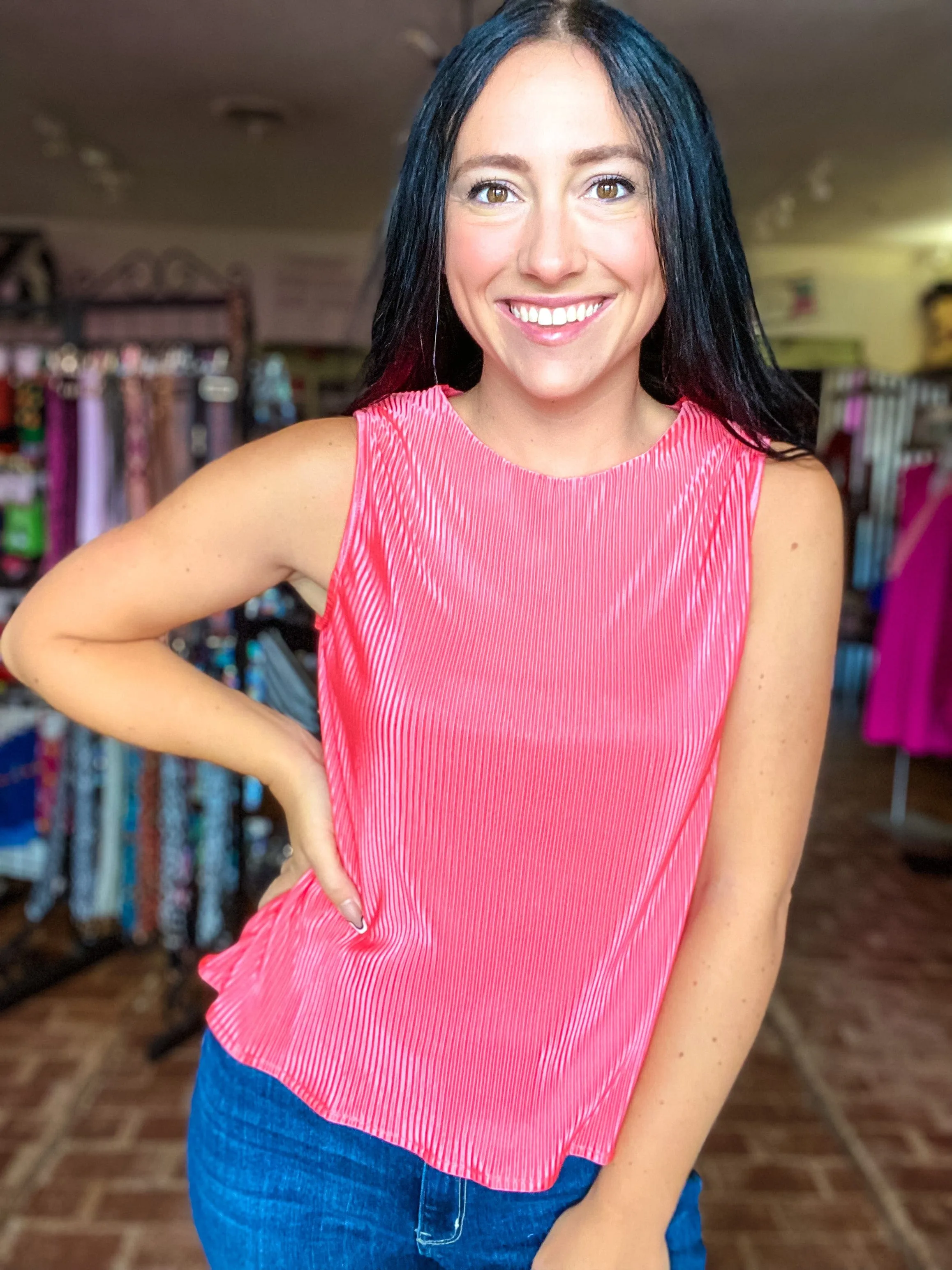 Pleated Swing Top- Coral