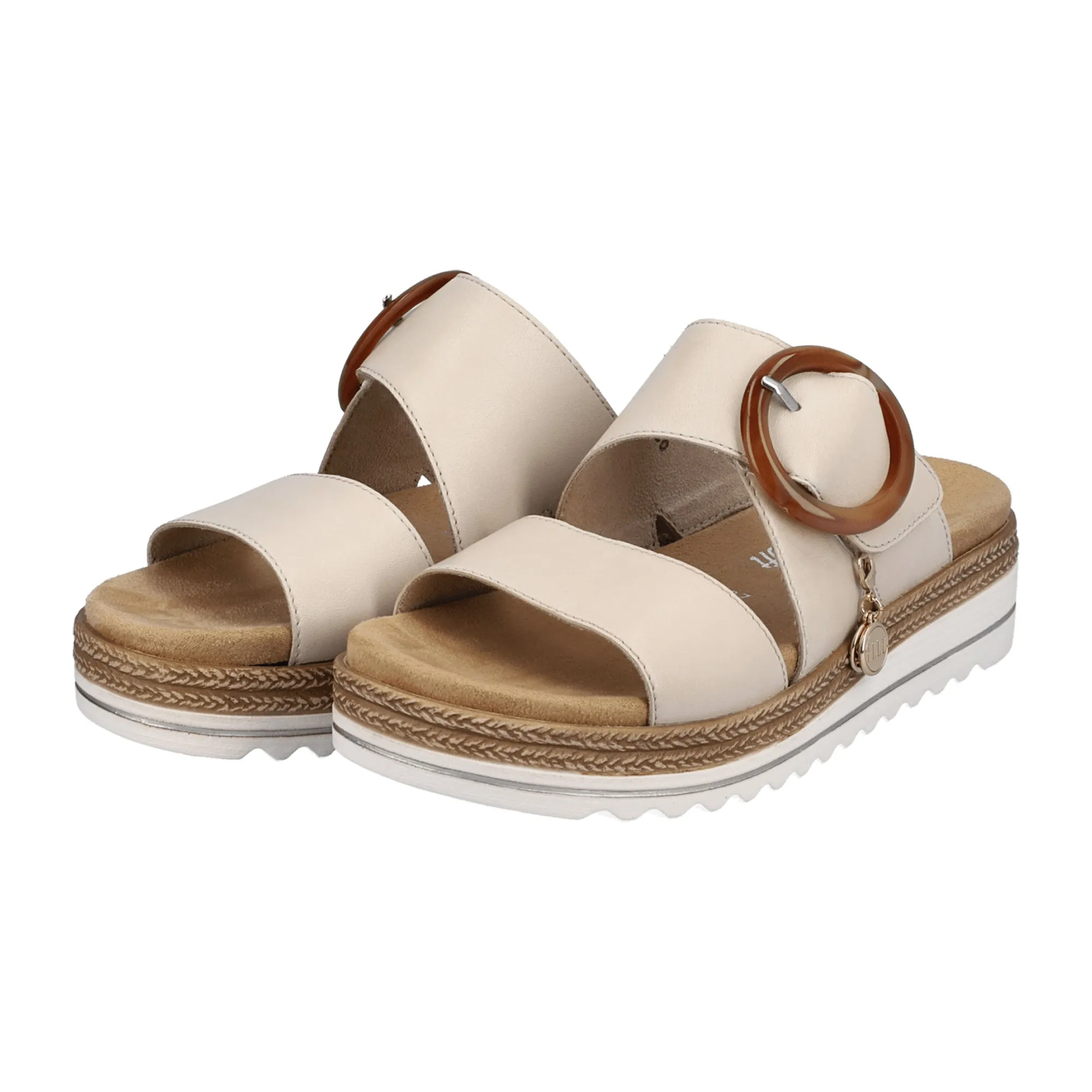 Remonte Women's Beige Leather Sandals with Velcro Strap and Cushioned Sole