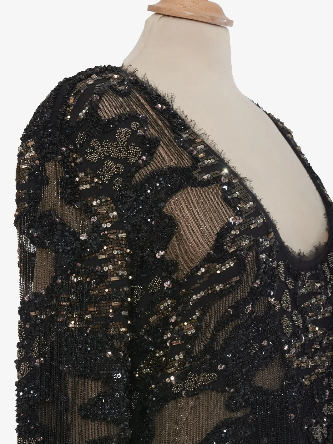 Roberto Cavalli Black silk dress embroidered with appliqués