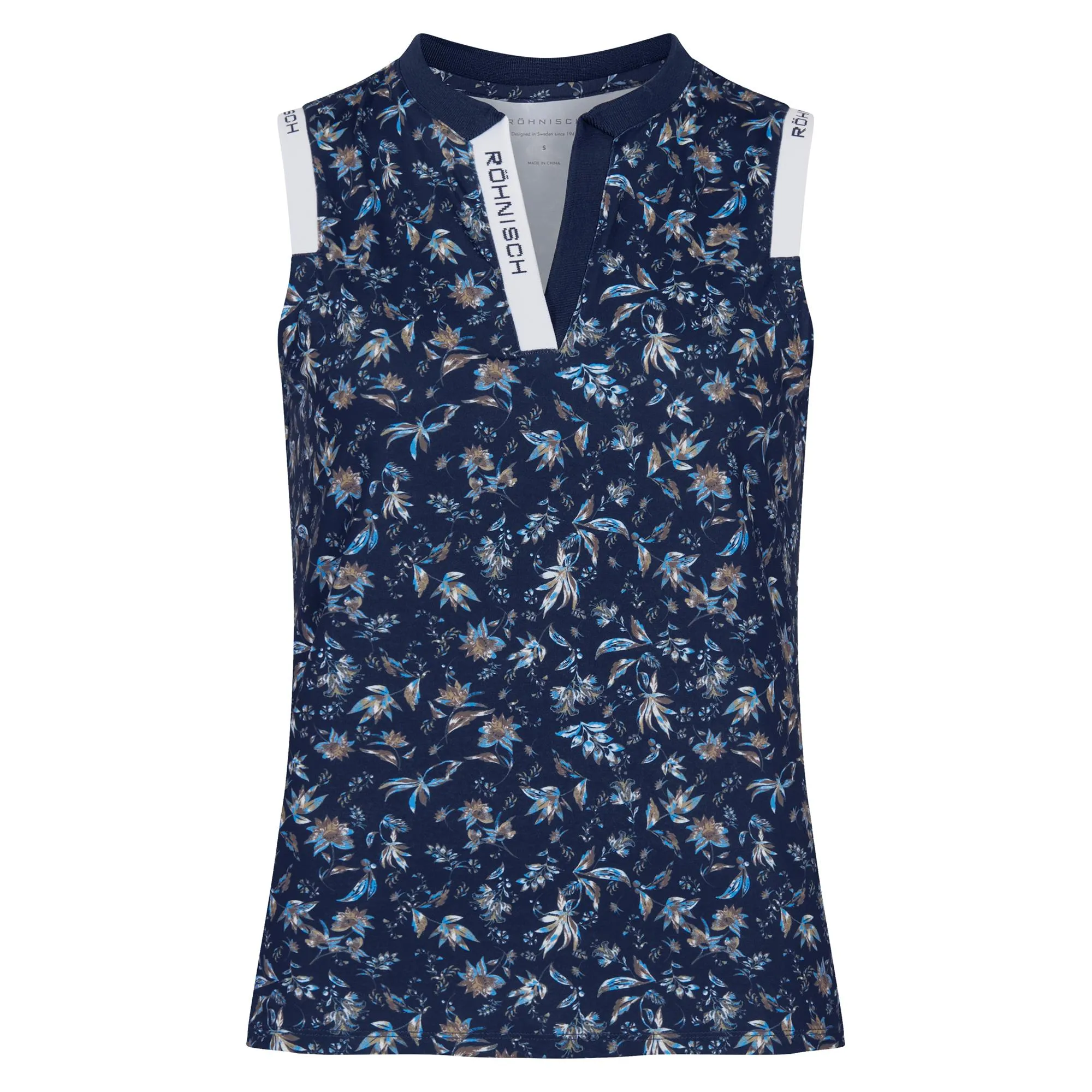 Rohnisch Abby Ladies Sleeveless Golf Polo Navy Flower