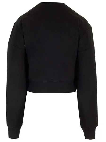 Saint Laurent  |Crew Neck Long Sleeves Plain Cotton Logo Cropped Tops