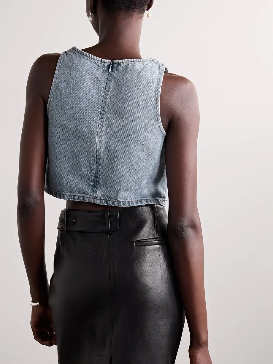 SELF PORTRAIT  |Denim Sleeveless Studded U-Neck Plain Cotton With Jewels