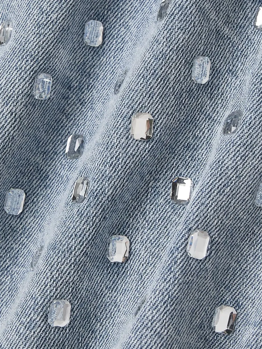 SELF PORTRAIT  |Denim Sleeveless Studded U-Neck Plain Cotton With Jewels