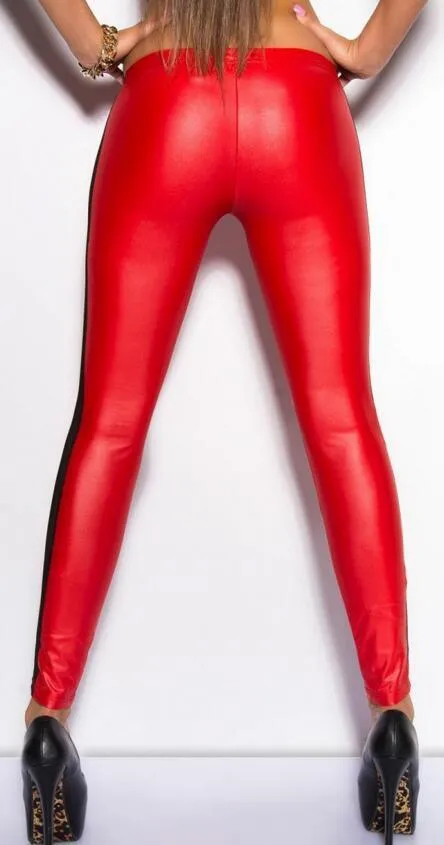 Sexy Leggings with Side Mesh and Meat Imitation Leather Stitching