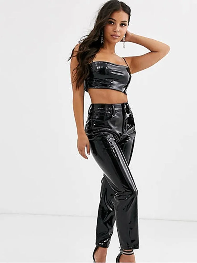 Shiny Patent Leather High-Waisted Pencil Pants